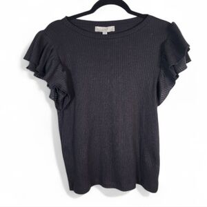 LOFT Black Ruffle Sleeve Top